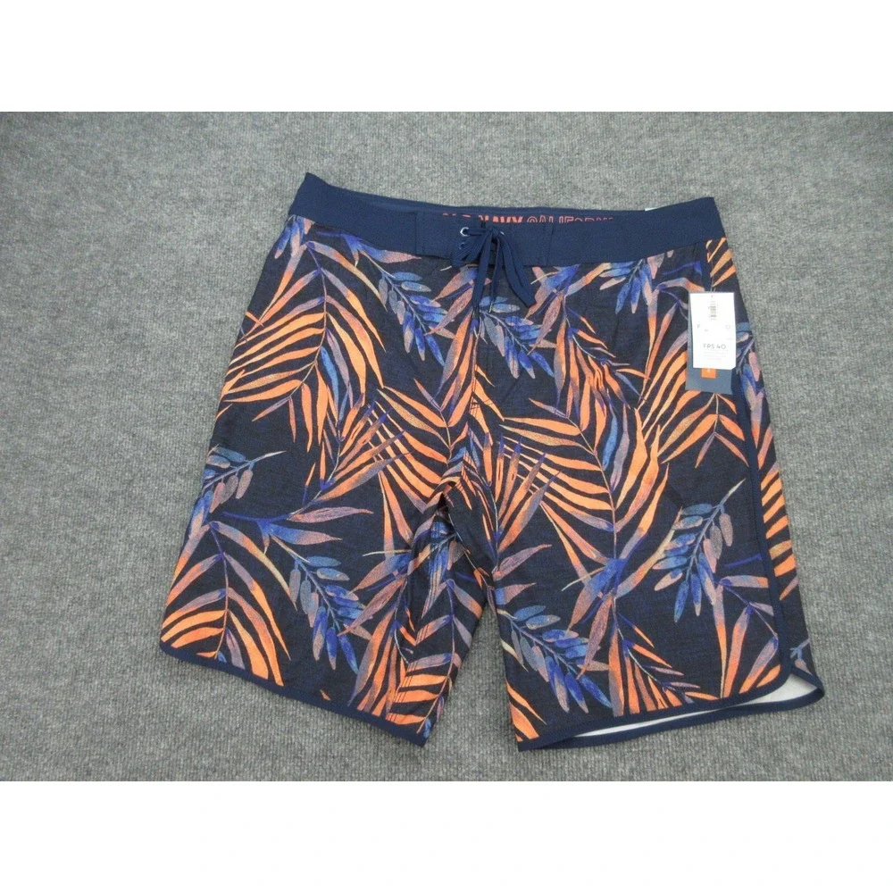 Old Navy Mens Board Shorts NWT Regular Navy Blue Tropical Palm Leaf Print 36